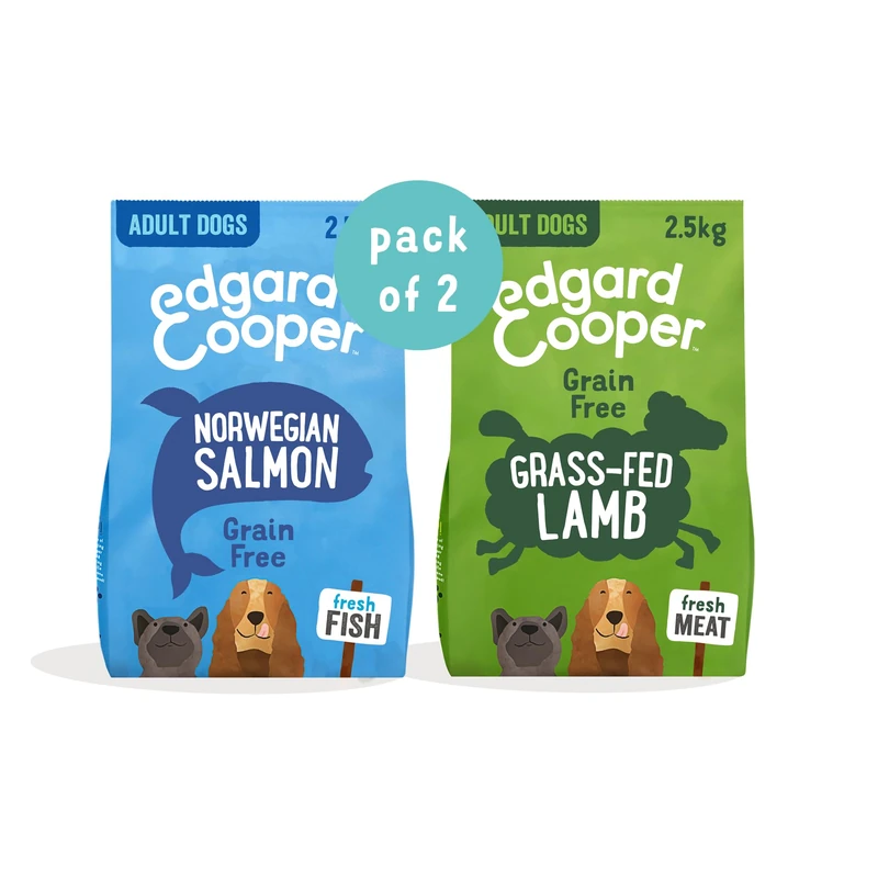 Edgard & Cooper Natural Dry Adult Dog Food 2.5kg Lamb Grain Free & Adult Dog Dry Food Fresh Norwegian Salmon 2.5kg Fresh Meat, Grain Free, High Protein & Natural Ingredients