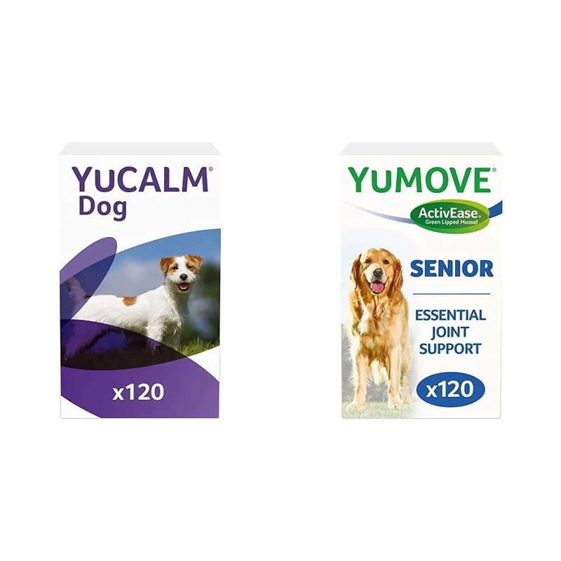 Lintbells | YuCALM Dog | Calming Supplement for Dogs who are Stressed | 120 Tablets & YuMOVE Senior Dog | High Strength Hip and Joint Supplement Designed for Older, Stiff Dogs| Aged 9+ | 120 Tablets