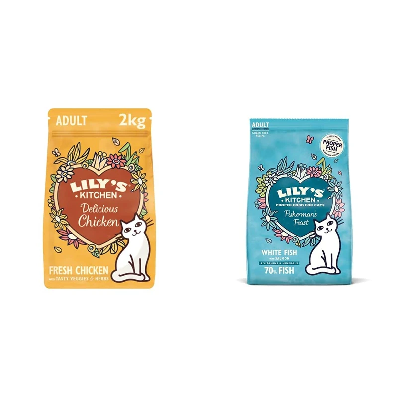 Lily's Kitchen Cat Fisherman's Feast White Fish with Salmon Dry Food 2 kg & Chicken Casserole Complete Adult Dry Cat Food (2 kg)
