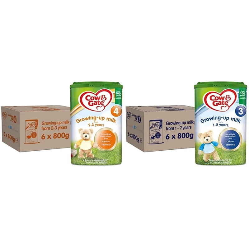 Cow & Gate 4 Toddler Baby Milk Powder Formula, 2-3 Years, 800g (Pack of 6) & 3 Toddler Baby Milk Powder Formula, 1-2 Years, 800g (Pack of 6)
