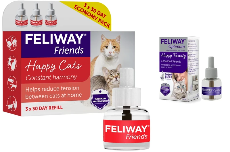 Feliway Friends 30 Day Refill (Value 3 pack), helps to reduce conflict in multi-cat households - 48ml x3 & Optimum refill, the best solution to ease cat anxiety, cat conflict and stress in the home