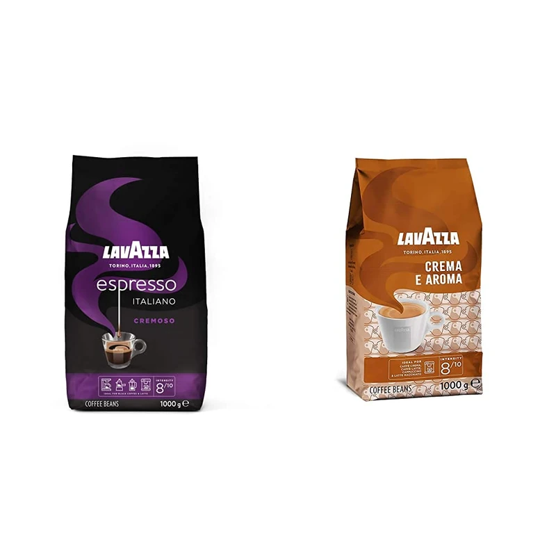Lavazza Espresso Cremoso, 100% Arabica Medium Roast Coffee Beans, 1 kg Pack & Crema e Aroma, Arabica and Robusta Medium Roast Coffee Beans, Pack of 1 kg
