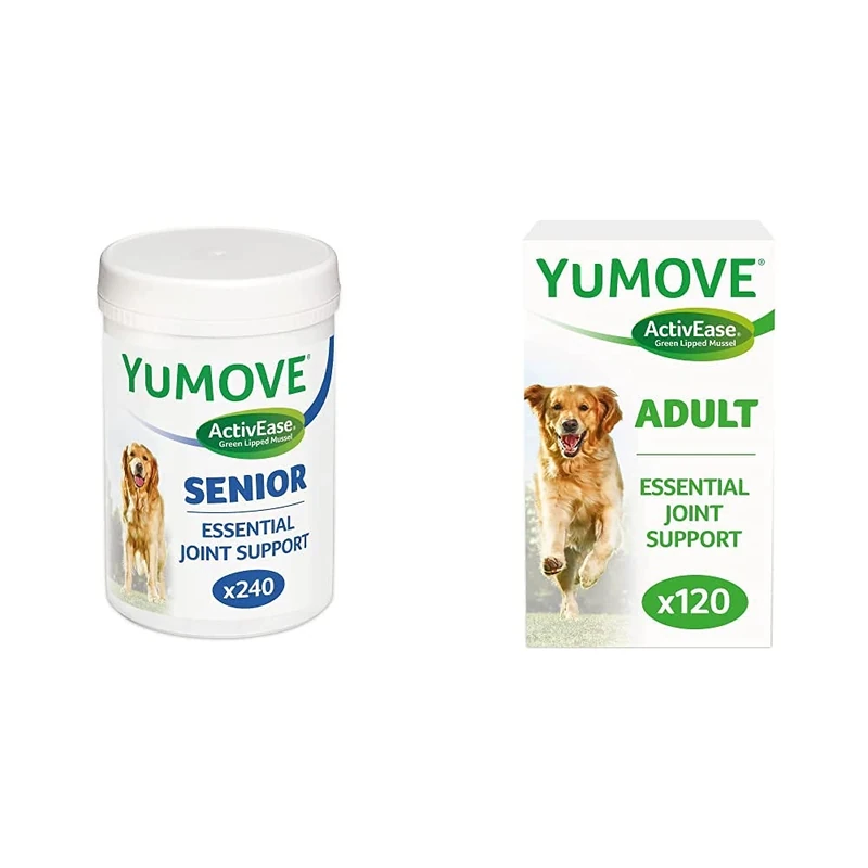 Lintbells | YuMOVE Senior Dog | High Strength Hip and Joint Supplement | Aged 9+ | 240 Tablets & YuMOVE Adult Dog | Hip and Joint Supplement for Stiff Adult Dogs | Aged 6 to 8 | 120 Tablets