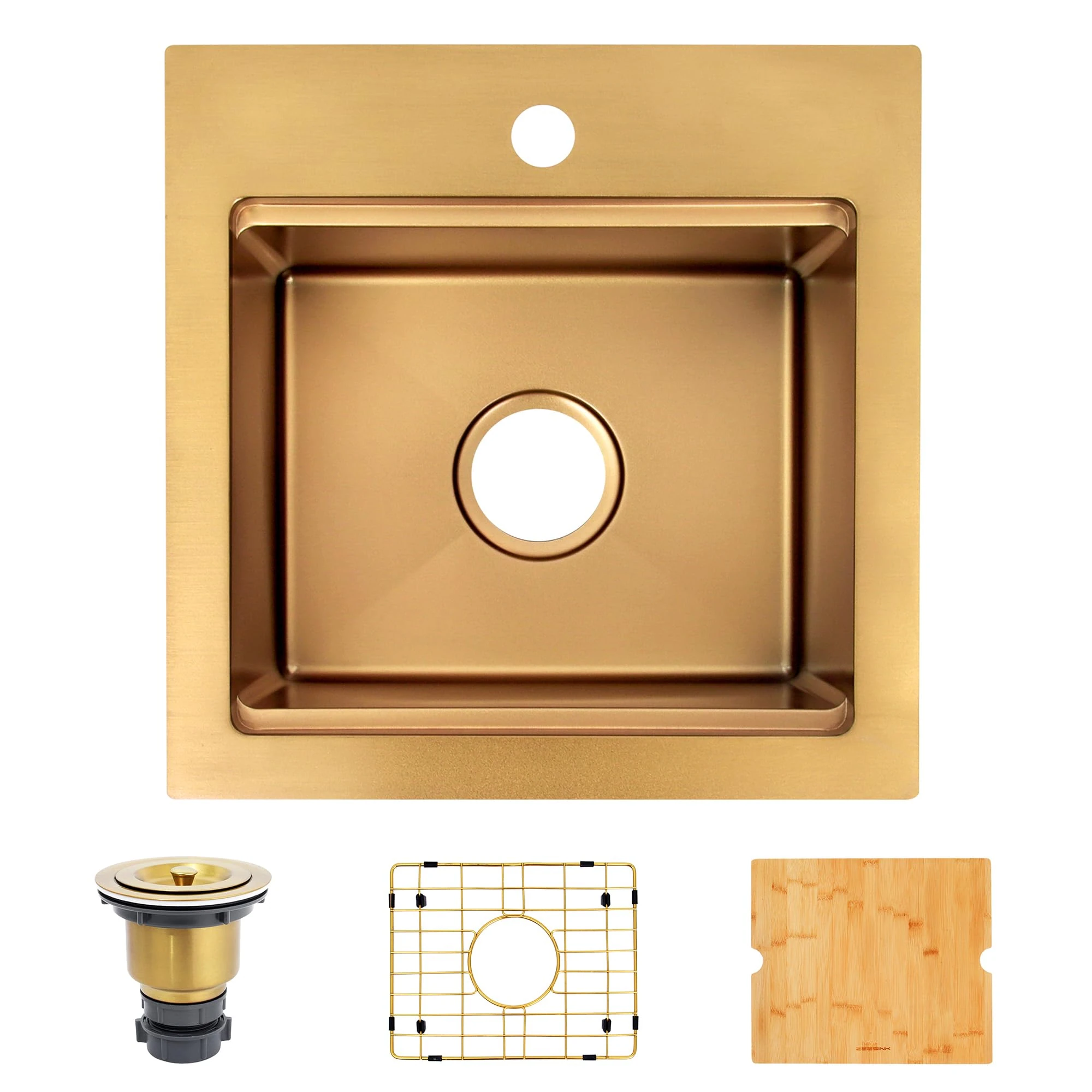 Zeesink Gold Bar Sink,17 X 17 Inch Bar Sink Drop in,Handmade Small Bar Sink,Bar Prep Sink,16 Gauge Stainless Steel Small Kitchen Sink