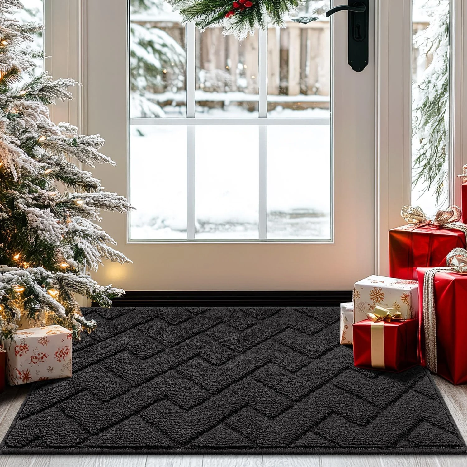 Biscpro Door Mat 50x80 cm, Indoor DoorMat Washable, Doormat Dirt Trapper Non-slip, Absorbent Inside Entrance Rug Floor Mat for Entryway, Patio, Garden, laundry Room,Pets and Dogs - Dark Grey