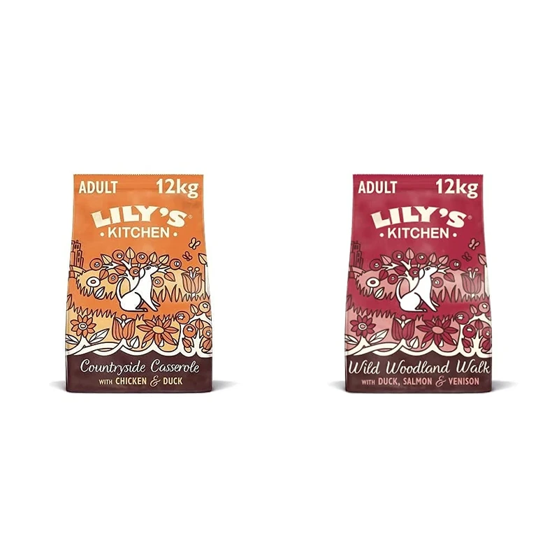 Lily's Kitchen Chicken & Duck Countryside Casserole Natural Grain Free Complete Adult Dry Dog Food (12 kg) & Duck, Salmon & Venison Natural Grain Free Complete Adult Dry Dog Food (12 kg)