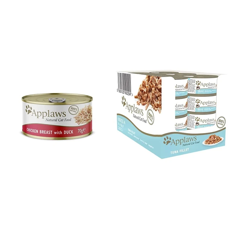 Applaws 100% Natural Wet Cat Food: Chicken with Duck, 70g (Pack of 24) and Tuna Fillet, 24 x 70g
