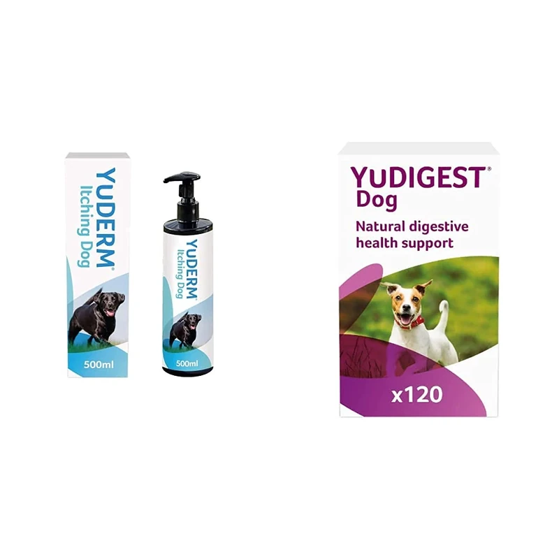 Lintbells | YuDERM Itching Dog Formerly YuMEGA | Itchy or Sensitive Skin Supplement| 500 ml Bottle & YuDIGEST Dog | Probiotics for Dogs with Sensitive Digestion, All Ages and Breeds | 120 Tablets