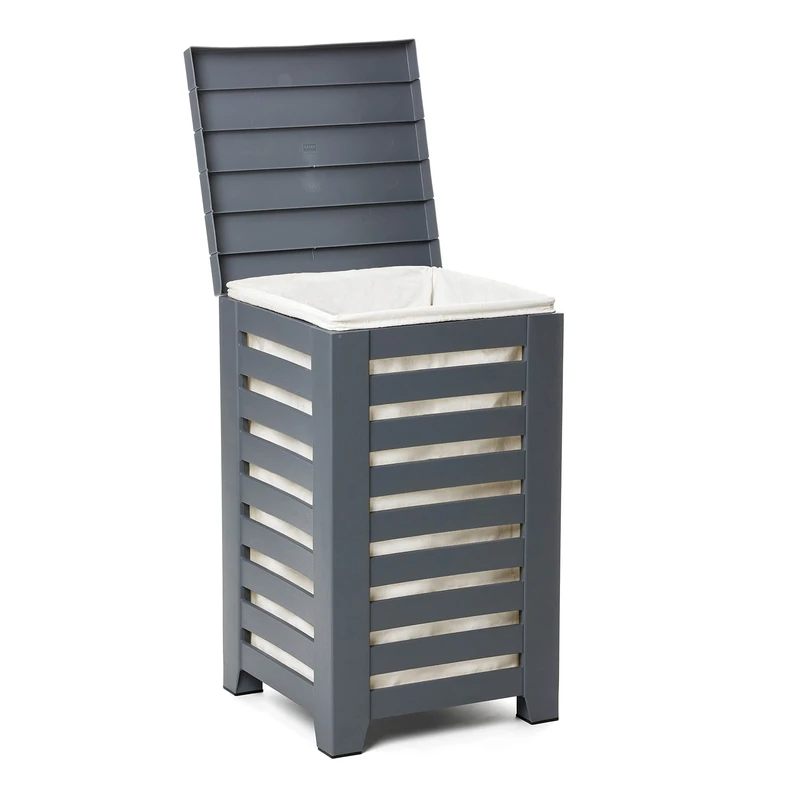 TATAY Lombok Clothes Basket, 55L Capacity, Polypropylene, BPA Free, with Lid, Grey Colour. Size: 34 x 34 x 58 cm