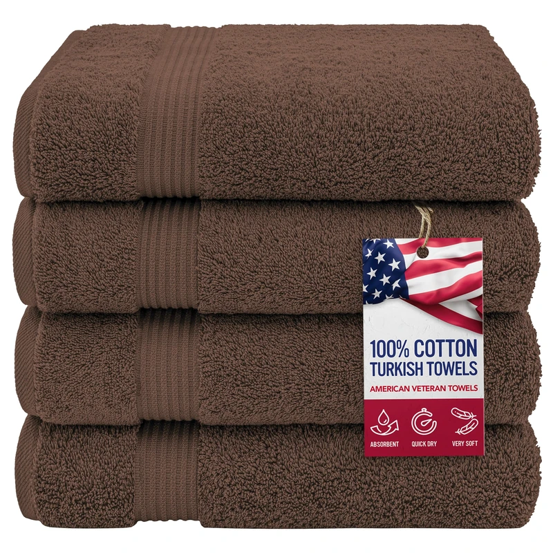 American Veteran Towel, 100% Cotton Turkish Bath Towels for Bathroom 4 Pack, 27x54 Extra Large Premium Soft Drying Bathroom Towels, Aqua Blue