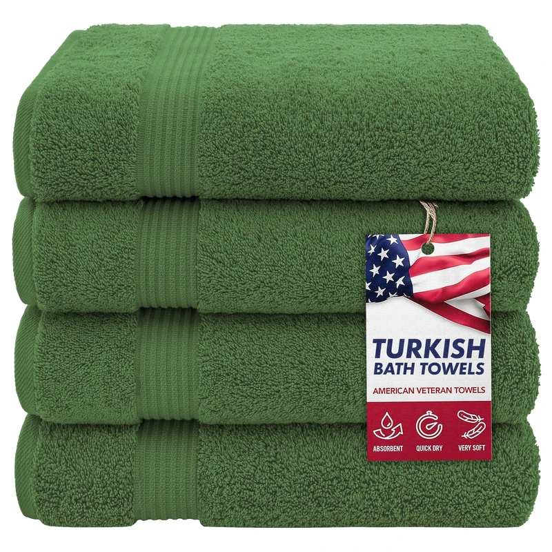 American Veteran Towel, 100% Cotton Turkish Bath Towels for Bathroom 4 Pack, 27x54 Extra Large Premium Soft Drying Bathroom Towels, Sage Green