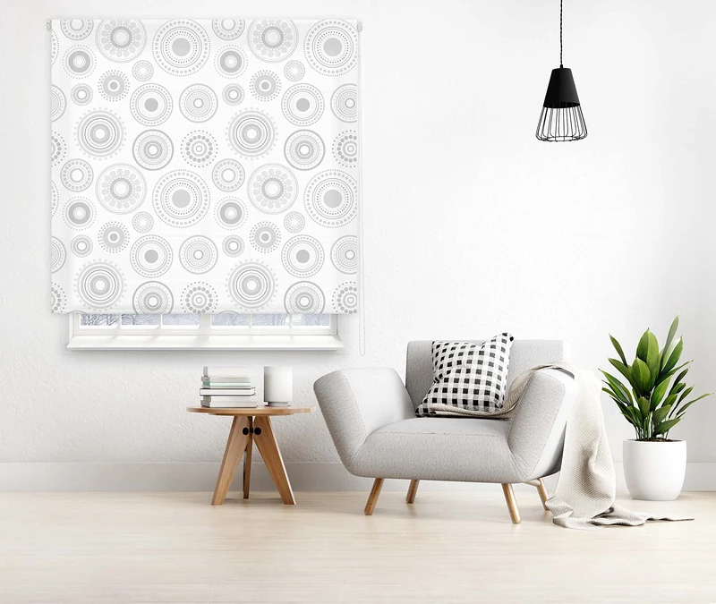 Blindecor Translucent Roller Blind with Digital Print Shapes – Circle, 110 x 180 cm (W x H), Fabric Size 107 x 175 cm, Digital Printed Blind