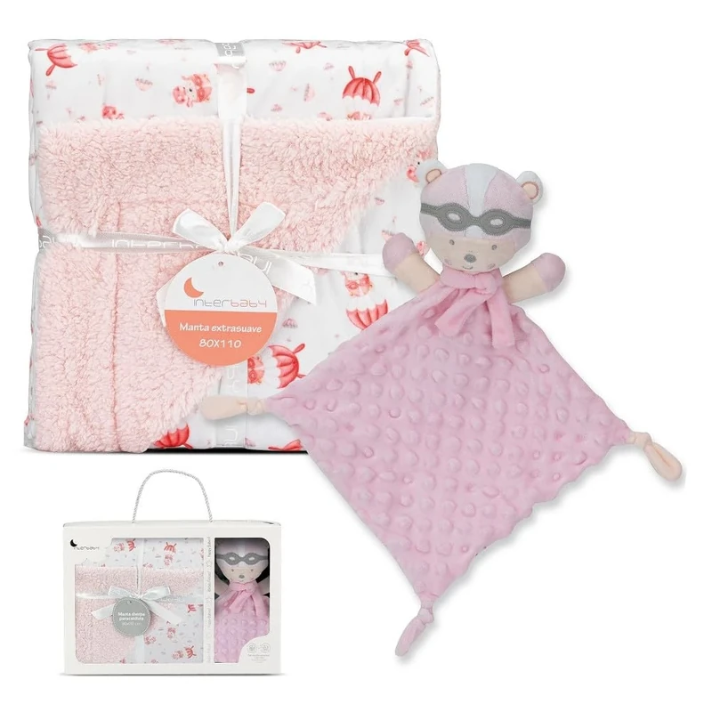Interbaby Baby Gift Set: Pink Paracaidista Blanket with Doudou