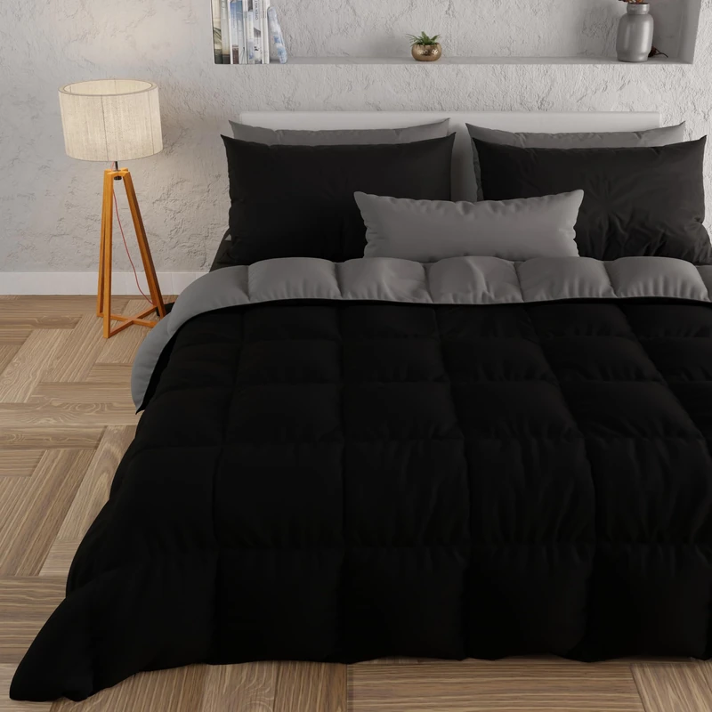 PETTI Artigiani Italiani - One and Half Winter Quilt, Single and Half Duvet, Solid Color Double Face Black 100% Made in Italy