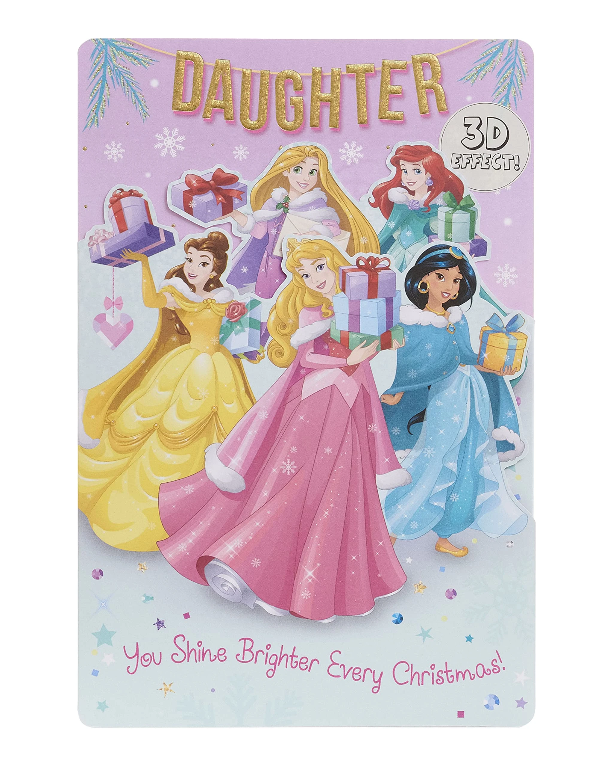 UK Greetings Disney Christmas Card for Daughter - Princesses Design