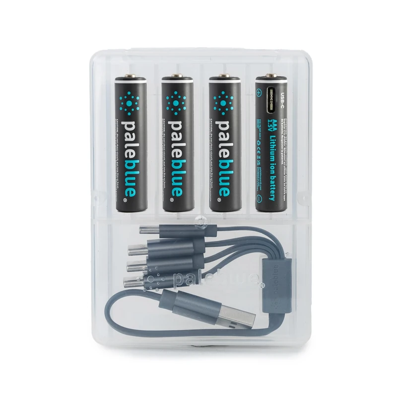 Pale Blue - Li-Ion Rechargeable AAA Battery - 4 Pack & 4x1 Charging Cable