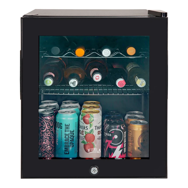 Kuhla Mini Fridge 46L/38 Can Lockable Drinks Fridge Black Table Top with Lock & Key KBC1B