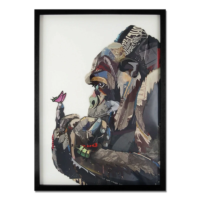 World Art Gorilla with Butterfly Wall Art
