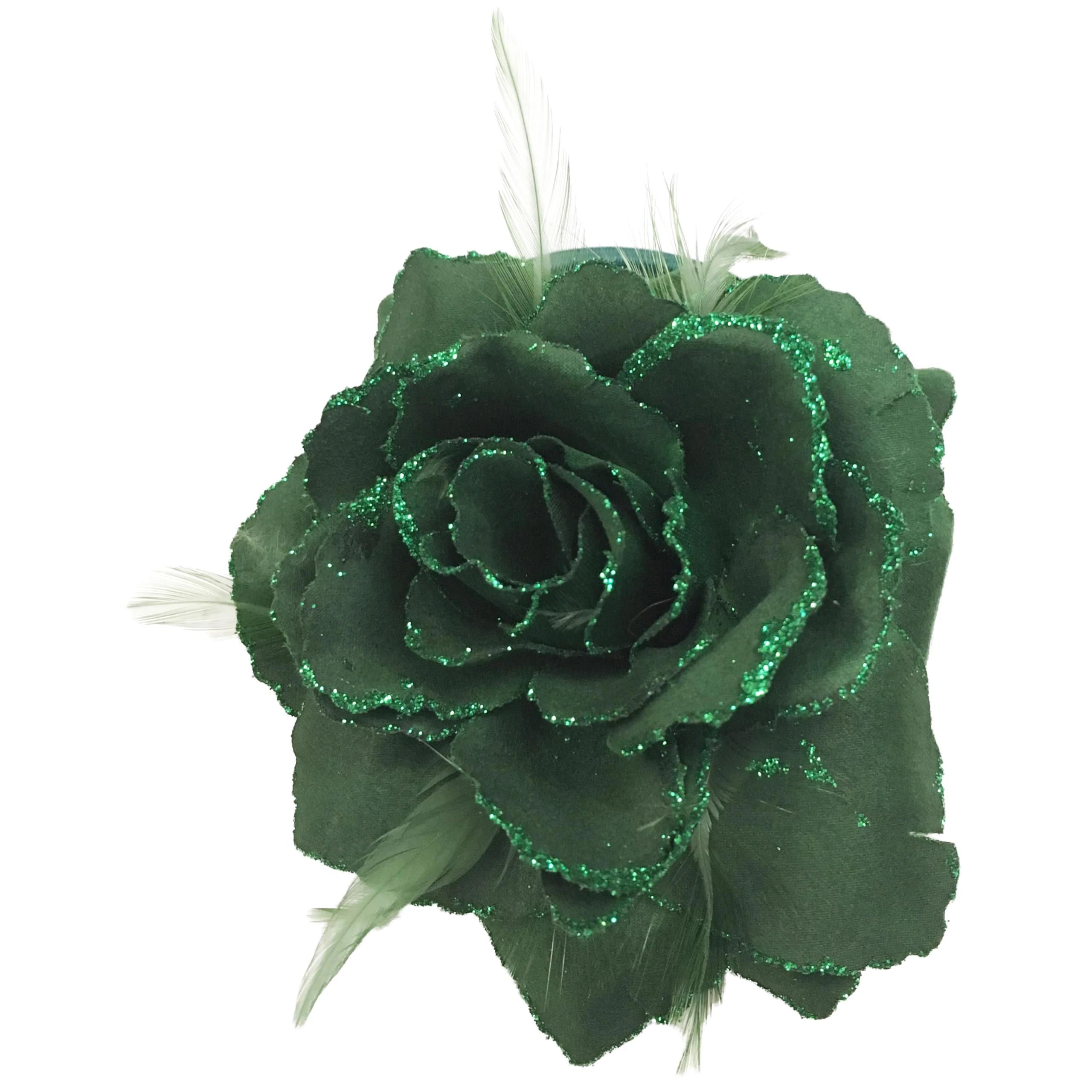 Bottle Green Rose Hair Clip Large Rose Fascinator Flower Hair Clip Green Hair Accessories Clips Elastic Wedding Hair Flower, 1pc