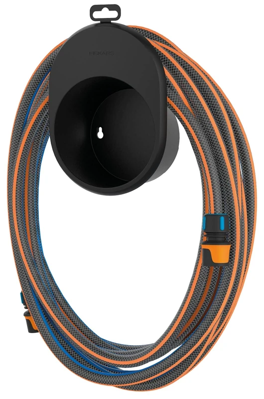 Fiskars water hose set, with 2 hose connections and wall bracket, universal size, torsional stiffness level 4 (out of 5), 15 m, Ø 1.3 cm (1/2''), 2.05 kg, black/orange/blue, 1027678