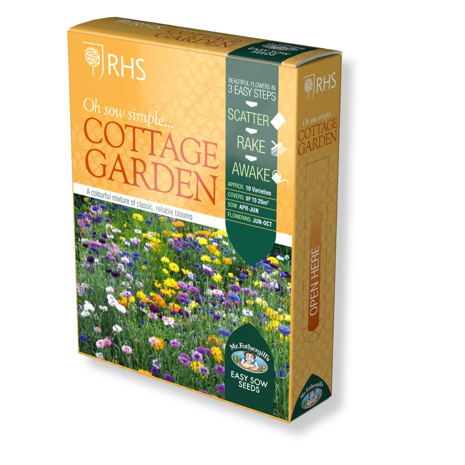 Mr Fothergill’s Seeds RHS Seed Mix Shaker Box, Cottage Garden, Wild Flowers Seeds, 10 Varieties, Covers 20 sq. Meter, Grows up to 120 cm