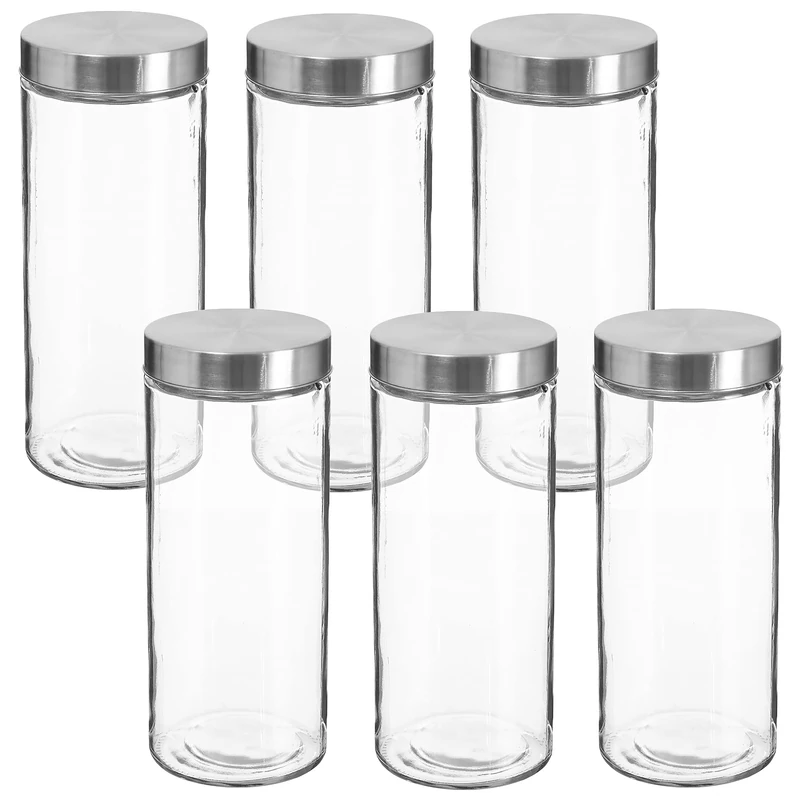 WELLHOME Set of 6 Glass Jars + 2L Stainless Steel, x6 2000 ml