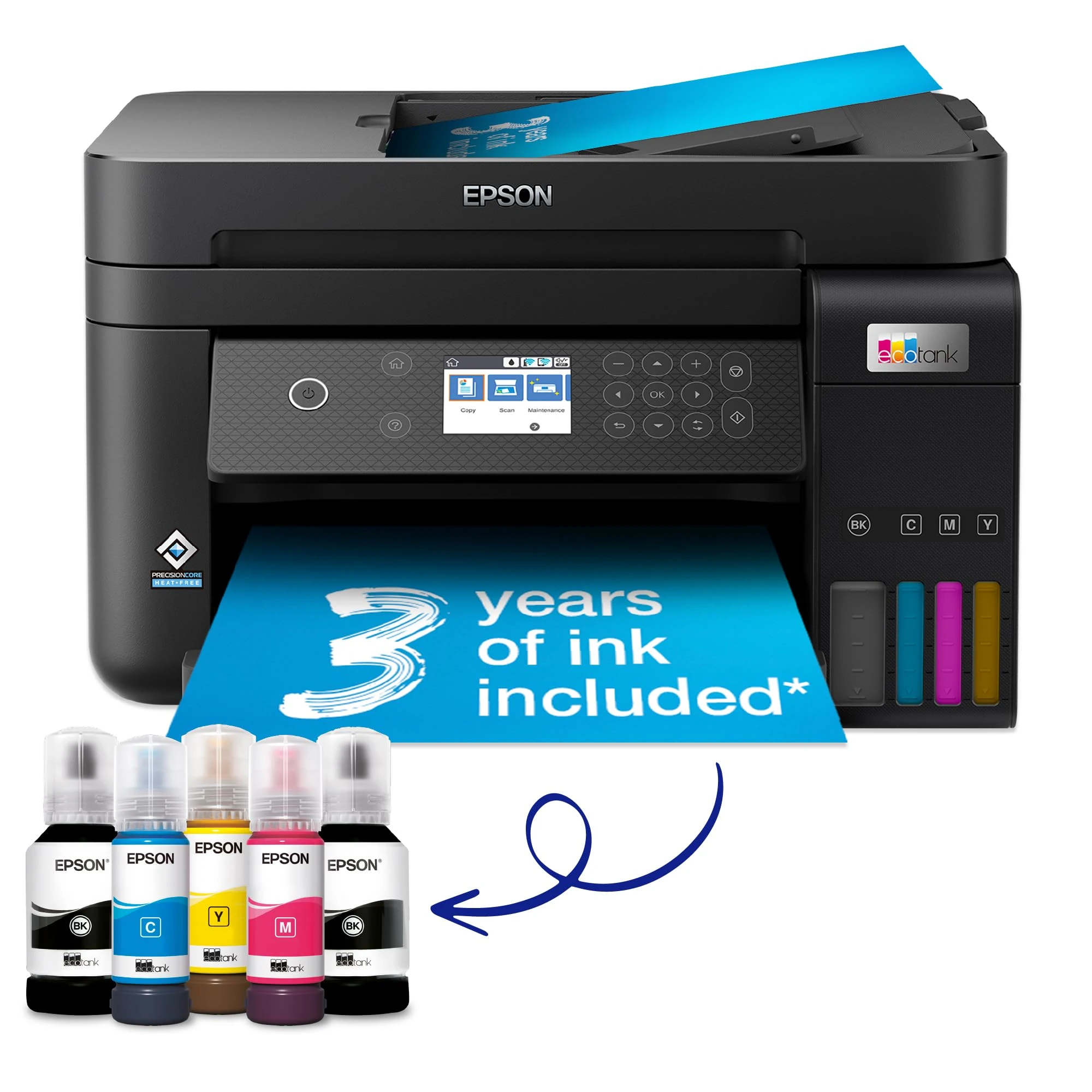 Epson EcoTank ET-3850 A4 Multifunction Air Print Wi-Fi Ink Tank Printer with Duplex and ADF, Up To 3 Years Of Ink Included