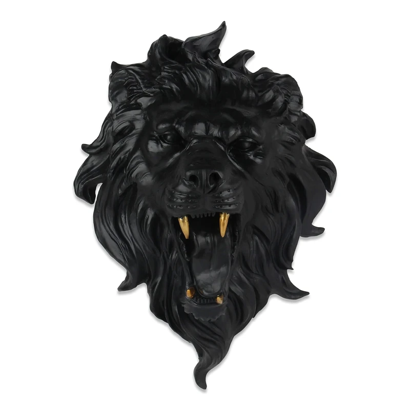 World Art Lion Head, Resin, Black, 50x37x30 cm