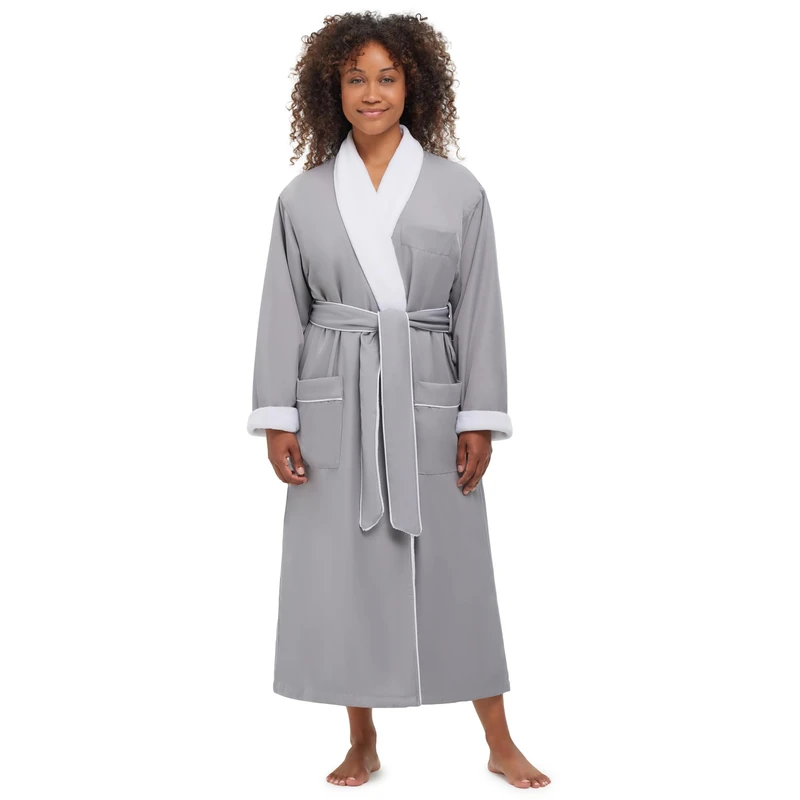 MONARCH Plush Lined Microfiber Bath Robe for Women/Men (Unisex) Luxury Spa, Hotel Robe, Grey, XS - Image 1