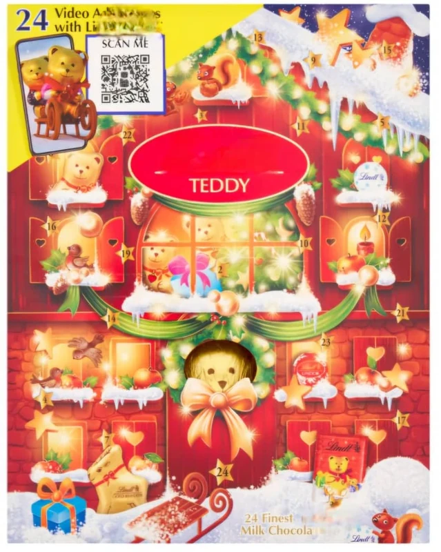 24 Days Advent Calendar 2025 for Men and Women - Lindts Teddy Bear Chocolate Advent Calendar 250g with a Thank You Sticker - Countdown to Christmas Advent Calendar- Chocolate Gift