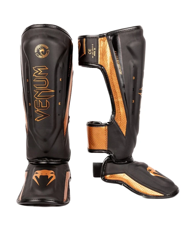 Venum, Elite Evo Shin Guards, Men's, L, Black/Bronze