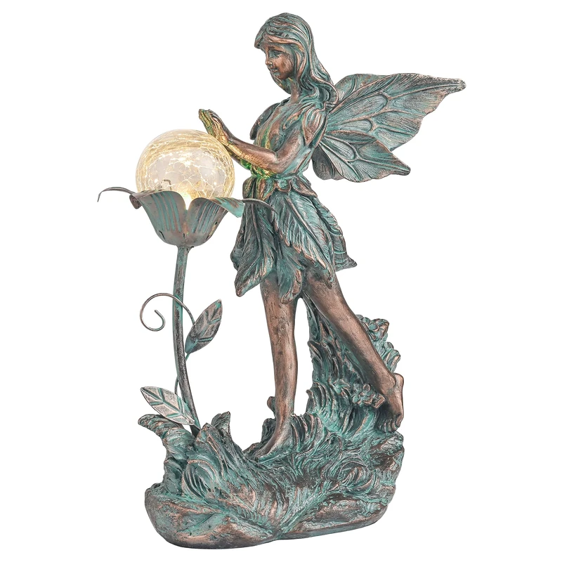 TERESA'S COLLECTIONS Garden Fairy Large Bronze Garden Sculptures & Statues Resin with Solar Outdoor Light, Valentines Decorations Lawn Ornaments for Outdoor Decor, Gifts for Women Mom, 10.6"