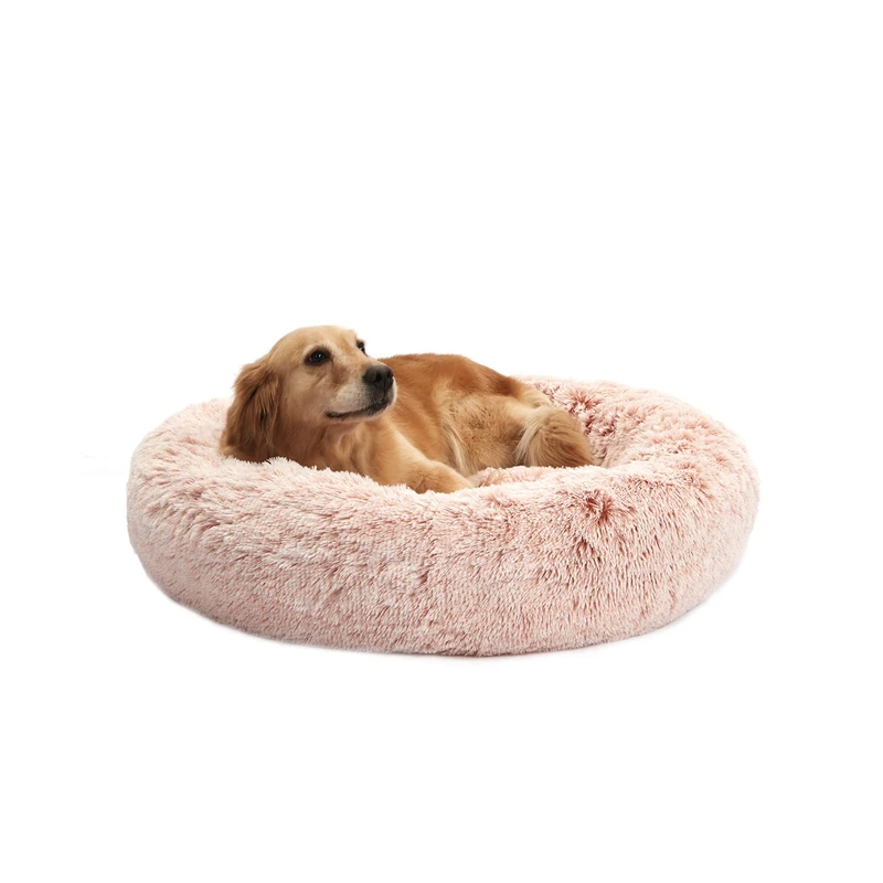 Bedfolks Calming Donut Dog Bed, 36 Inches Round Fluffy Dog Beds for Large Dogs, Anti-Anxiety Plush Dog Bed, Machine Washable Pet Bed (Pink, Large) - Image 1