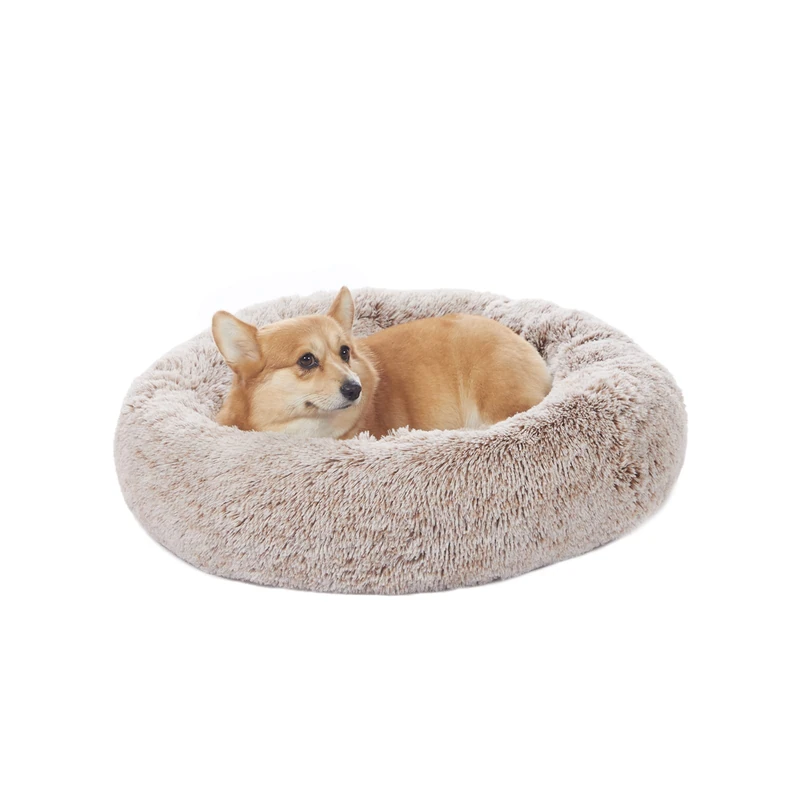 Bedfolks Calming Donut Dog Bed - 30" Round Plush for Medium Dogs, Anti-Anxiety, Machine Washable (Brown, Medium)