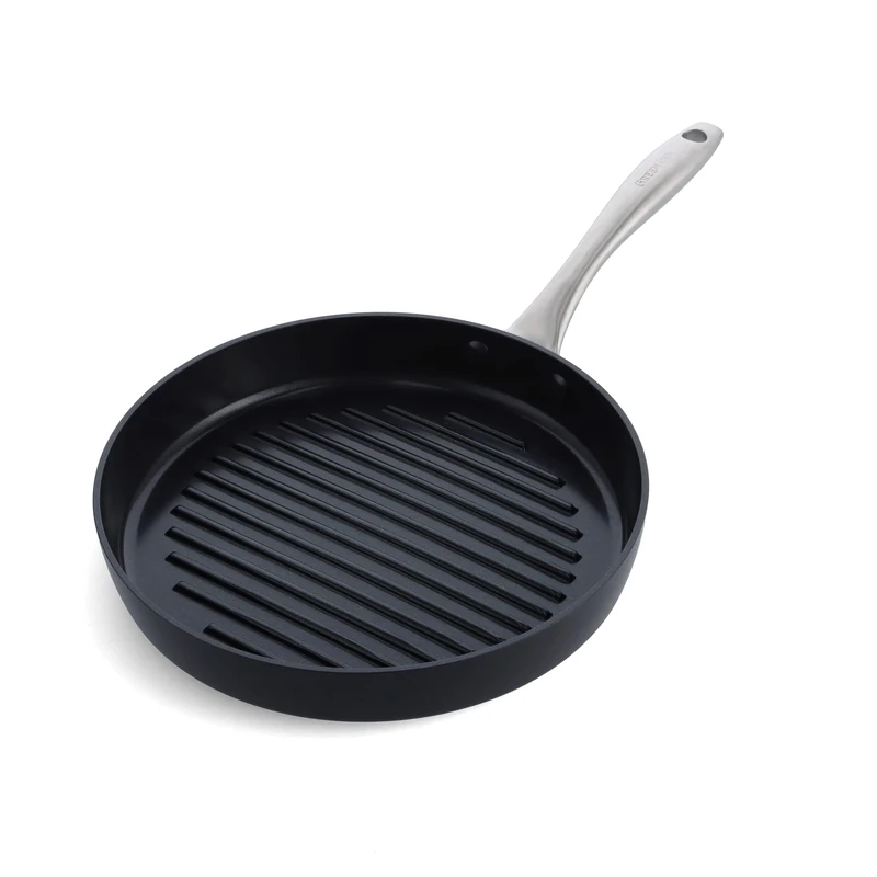 GreenPan Lima Midnight Hard Anodized Healthy Ceramic Non-Stick 28 cm Round Grill Pan, PFAS-Free, Induction Suitable, Oven Safe, Black