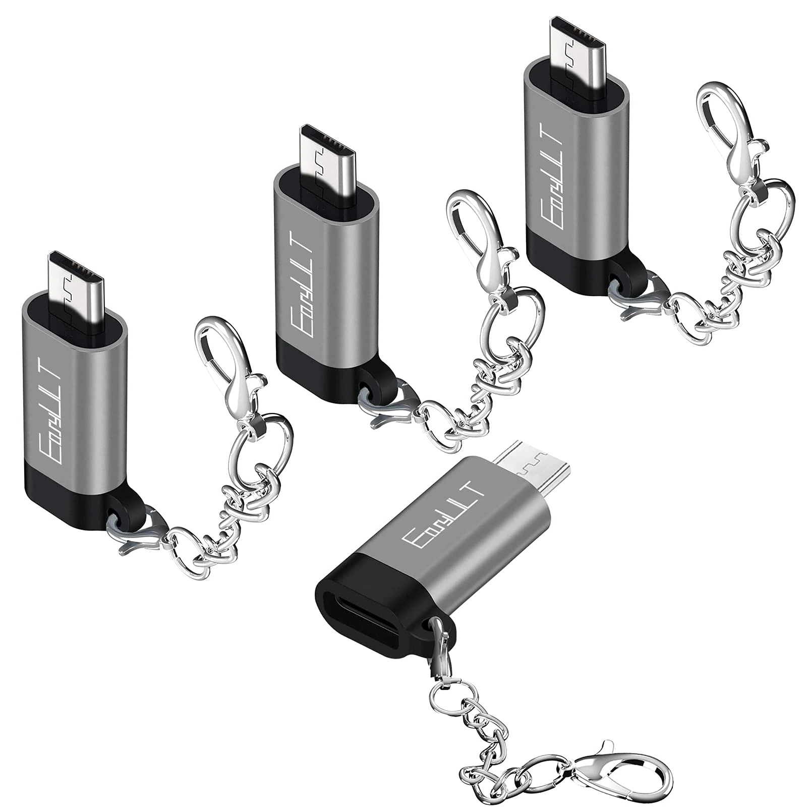 EasyULT Micro USB to USB C Adapter 4 Pack, Type C Female to Micro USB Male Support Data Sync, for Galaxy S8/S8+, S20 Note 20, Huawei Y7/Y6/P Smart/P8 Lite,LG G4,etc-Gray