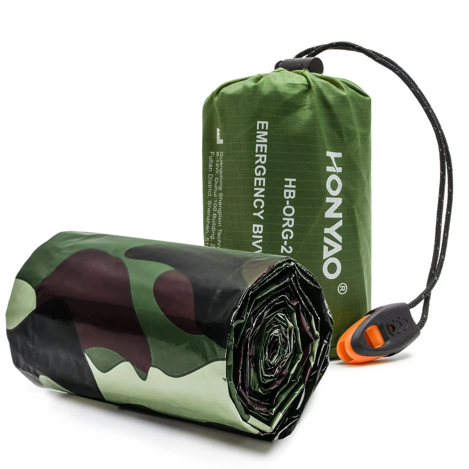HONYAO Emergency Bivvy Bag, Survival Sleeping Bivy Bags, Rescue Blanket Portable Waterproof Shelter with Survival Whistle, Reusable for Outdoor Camping, Hiking - 1 Pack
