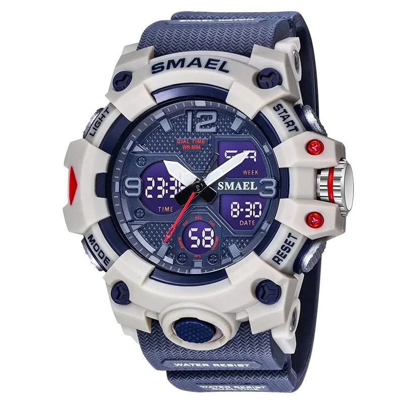SMAEL Men's Deep Blue Military Watch - 50M Waterproof, LED Alarm, Dual Time