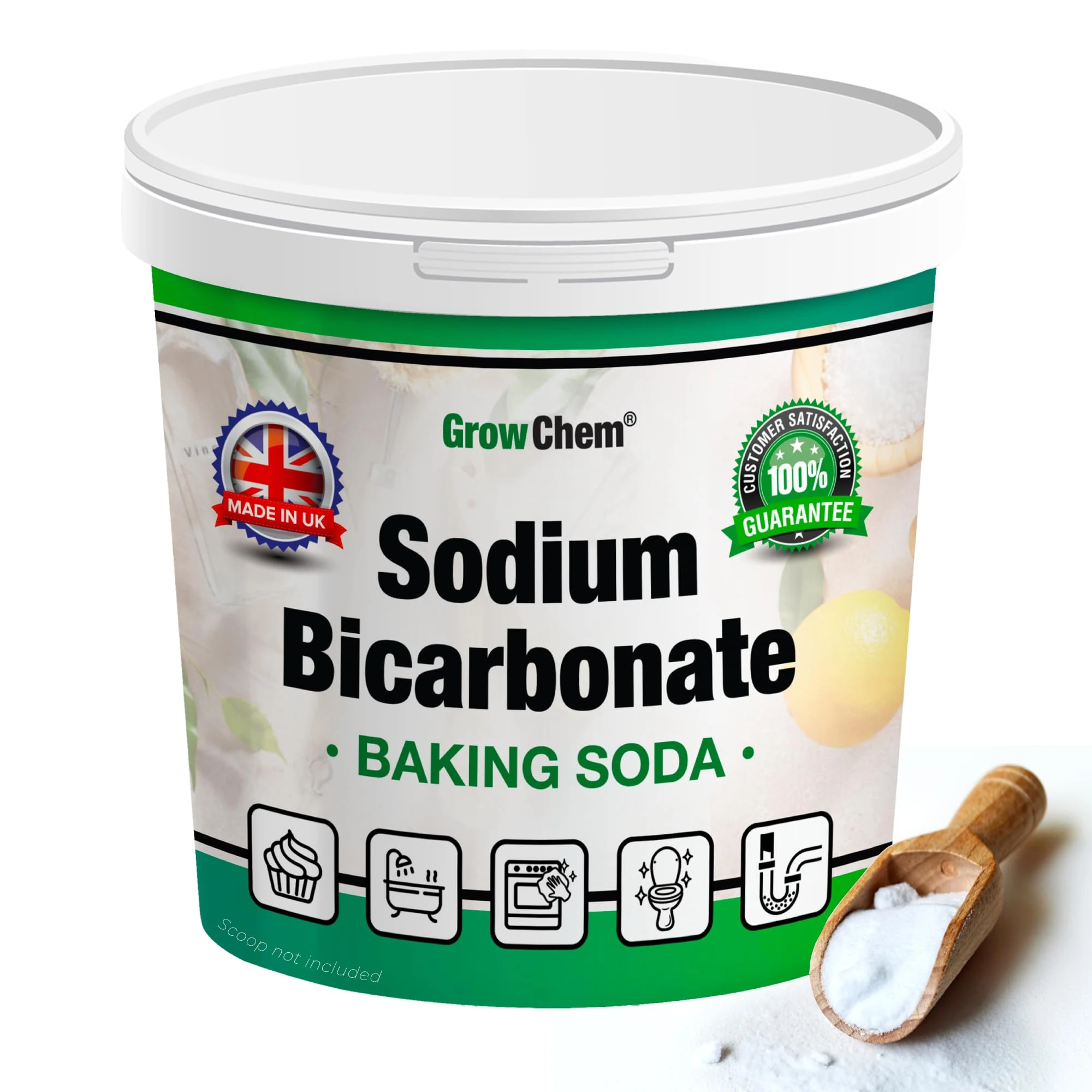 Grow Chem Baking Soda, Sodium Bicarbonate (1KG Bucket) UK MADE Pure Baking Soda for Cleaning, Baking, Bath Bombs, Odours and Teeth