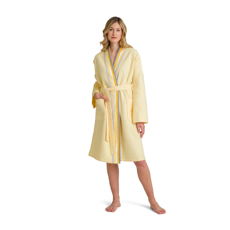 Möve Summer Piquée Kimono, waffle piquée, size L, made of 100% cotton, snow/yellow