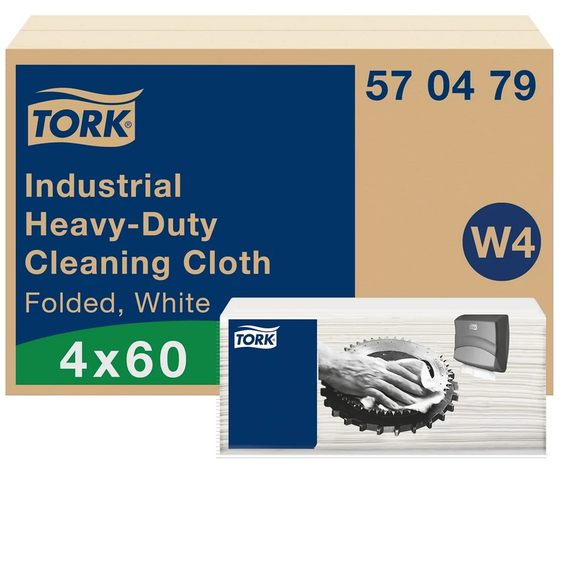 Tork Heavy-Duty Industrial Cleaning Cloth White W4, Multipurpose, 4 x 60 Cloths, 570479