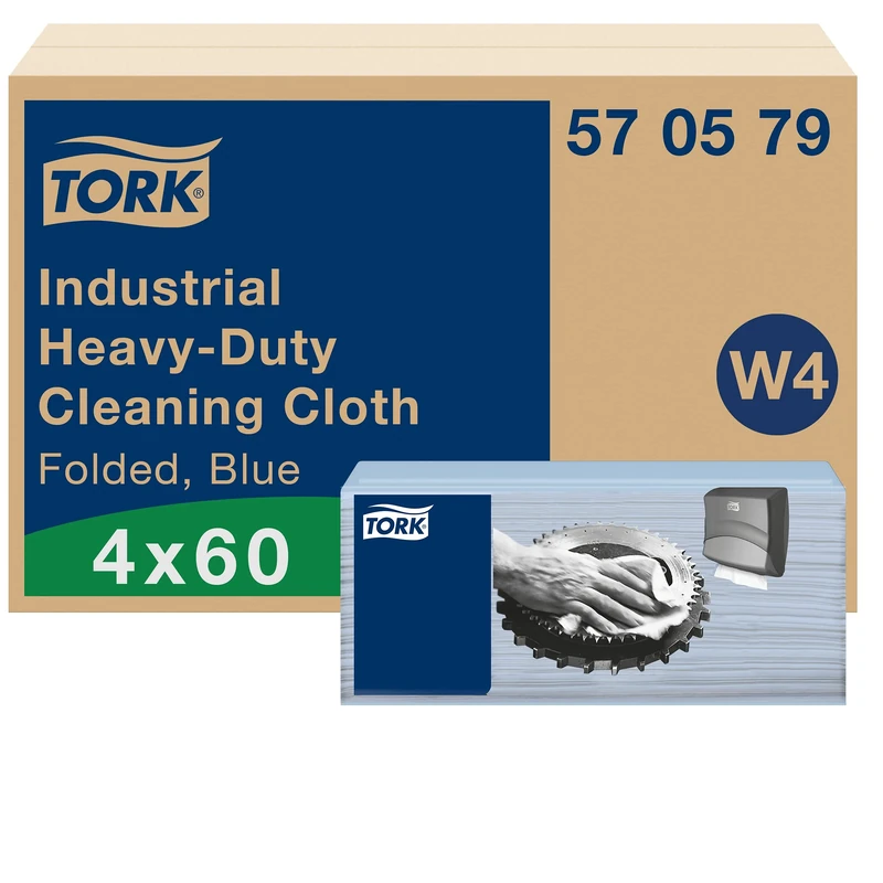 Tork Industrial Heavy-Duty Cleaning Cloth Blue W4, Strong and Absorbent, 4 x 60 Cloths, 570579