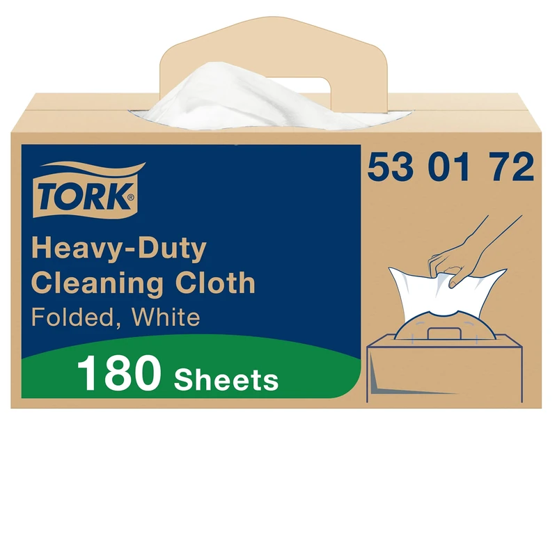 Tork Heavy-Duty Cleaning Cloth White W7, One-at-a-Time Dispensing, 1 x 180 Cloths, 530172