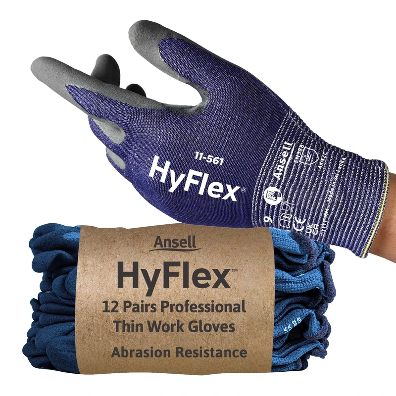 Ansell HyFlex 11-561 Cut Resistant Work Gloves, Abrasion Resistant Nitrile Coating, Industrial Safety Gloves, Lightweight, Breathable and Washable, PPE Men Women, Blue, Size XS (12 Pairs)