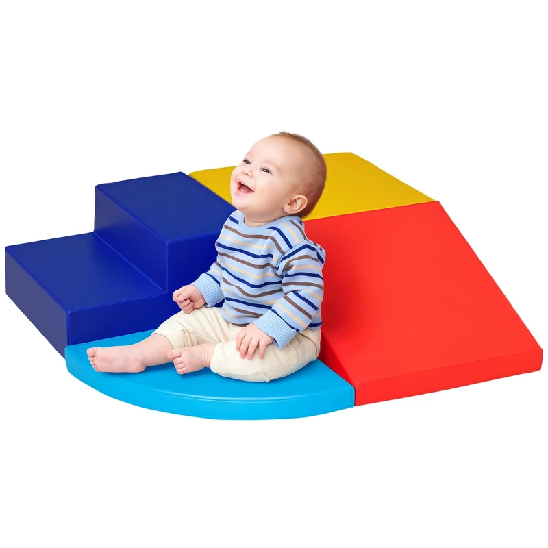 HOMCOM Soft Play 4-piece Climb and Crawl Foam Toddler Stairs and Ramp Colorful Children's Educational Software Activity Toys for Baby Preschooler