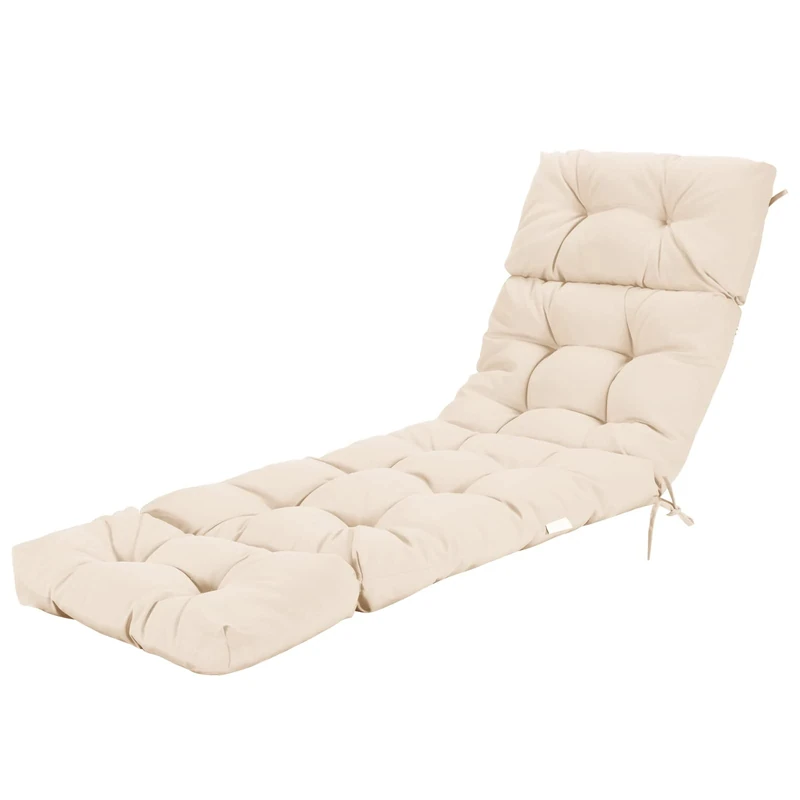 GRAFFY Lounge Chair Cushion, 72” x 22” x 4” Patio Chaise Lounge Cushion w/4 String Ties, Thickened Recliner Cushion w/Waterproof Design, Tufted Patio Recliner for Outdoor Indoor (Beige)