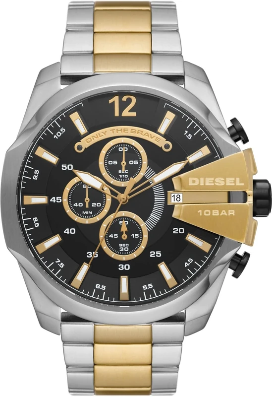 Diesel Watch for Men Mega Chief, Chronograph Movement, 51 mm Tri-Tone Stainless Steel Case with a Stainless Steel Strap, DZ4581