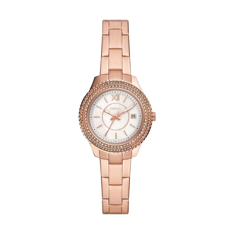 Fossil Watch for Women Stella, Three Hand Date Movement, 30 mm Rose Gold Stainless Steel Case with a Stainless Steel Strap, ES5136