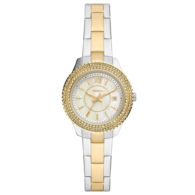 Fossil Watch for Women Stella, Three Hand Date Movement, 30 mm Silver Stainless Steel Case with a Stainless Steel Strap, ES5138