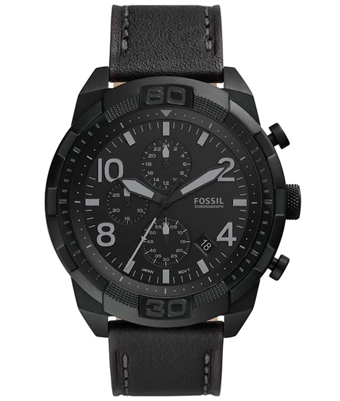 Fossil Watch for Men Bronson, Chronograph Movement, 50 mm Black Stainless Steel Case with a Leather Strap, FS5874